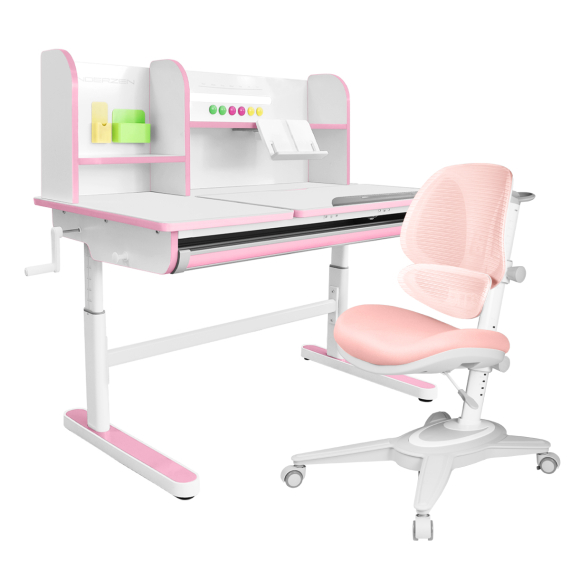 Комплект Kinderzen Gaudi Plus парта + кресло белый/розовый с розовым креслом Funken